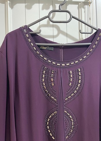 Mor İşlemeli Uzun Salaş Kadın Elbise - Görsel 2