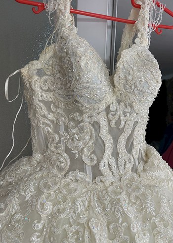 Beyaz Straplez Vintage Prenses Gelinlik - Görsel 4