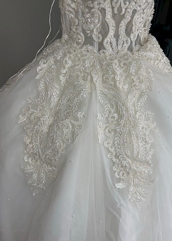 Beyaz Straplez Vintage Prenses Gelinlik - Görsel 5