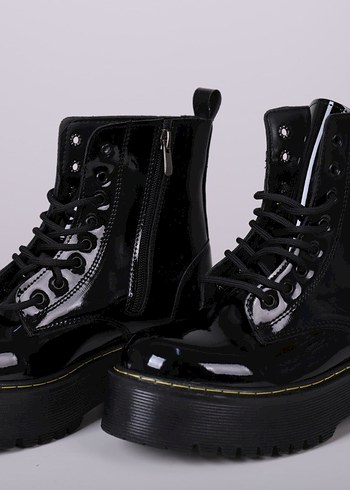 Siyah Parlak  Topuklu Punk Bot - Görsel 4