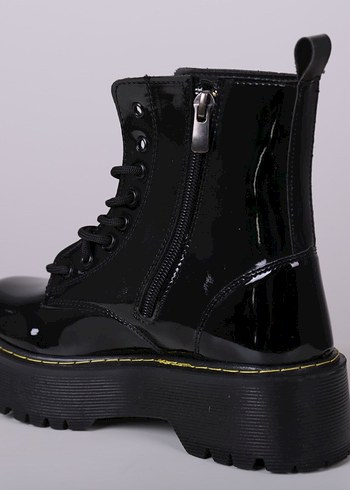 Siyah Parlak  Topuklu Punk Bot - Görsel 3