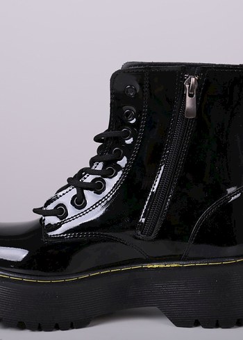 Siyah Parlak  Topuklu Punk Bot - Görsel 2