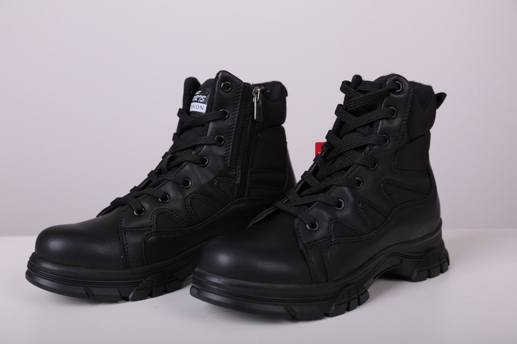 Siyah  Desenli Kadın Bağcıklı Bot - Görsel 4