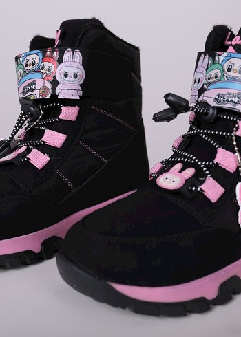 Kız Çocuk siyah Pembe Baskılı Cırtlı Bot - Görsel 4