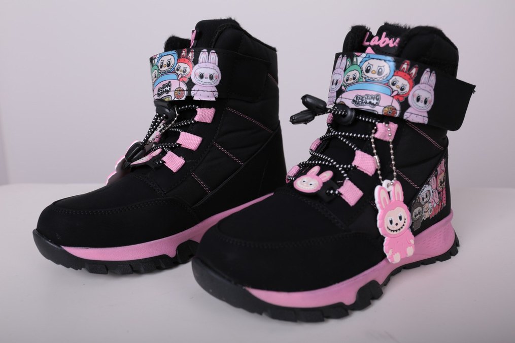 Kız Çocuk siyah Pembe Baskılı Cırtlı Bot - Görsel 4