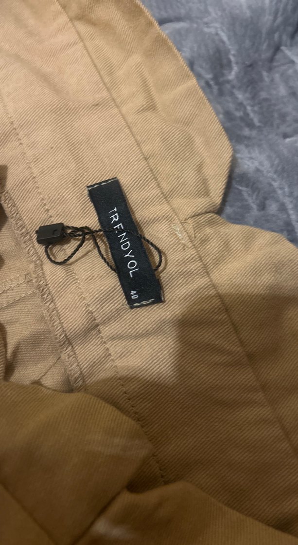 Bej Düğmeli Keten Kadın Pantolon - Görsel 3