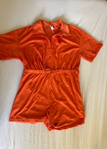 Kadın Turuncu Kısa Süet Tulum - Görsel 2