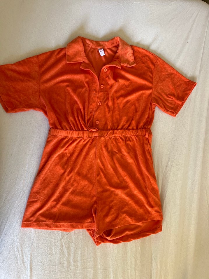 Kadın Turuncu Kısa Süet Tulum - Görsel 2