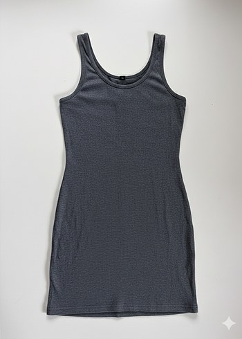 Gri Kadın Mini Elbise V Yaka Kolsuz - Görsel 2