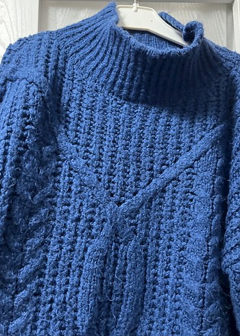 Kadın Mavi Boğazlı Örgü Kazak - Görsel 2