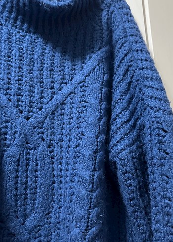 Kadın Mavi Boğazlı Örgü Kazak - Görsel 4