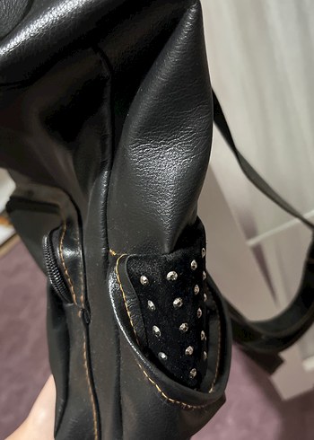 Siyah Deri Punk Sırt Çantası - Görsel 4