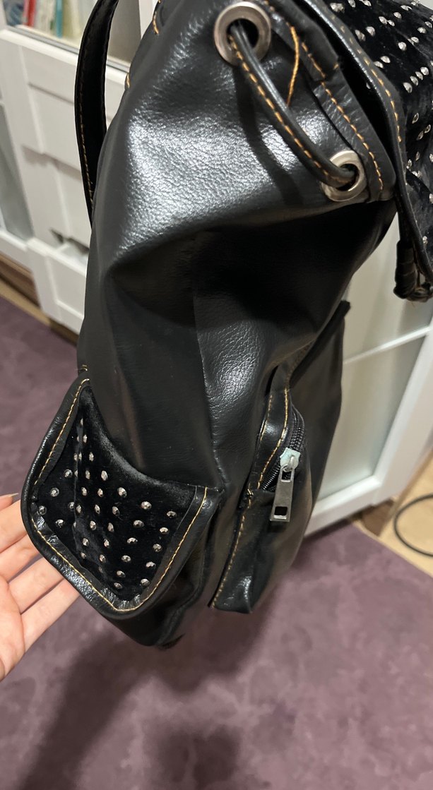 Siyah Deri Punk Sırt Çantası - Görsel 3