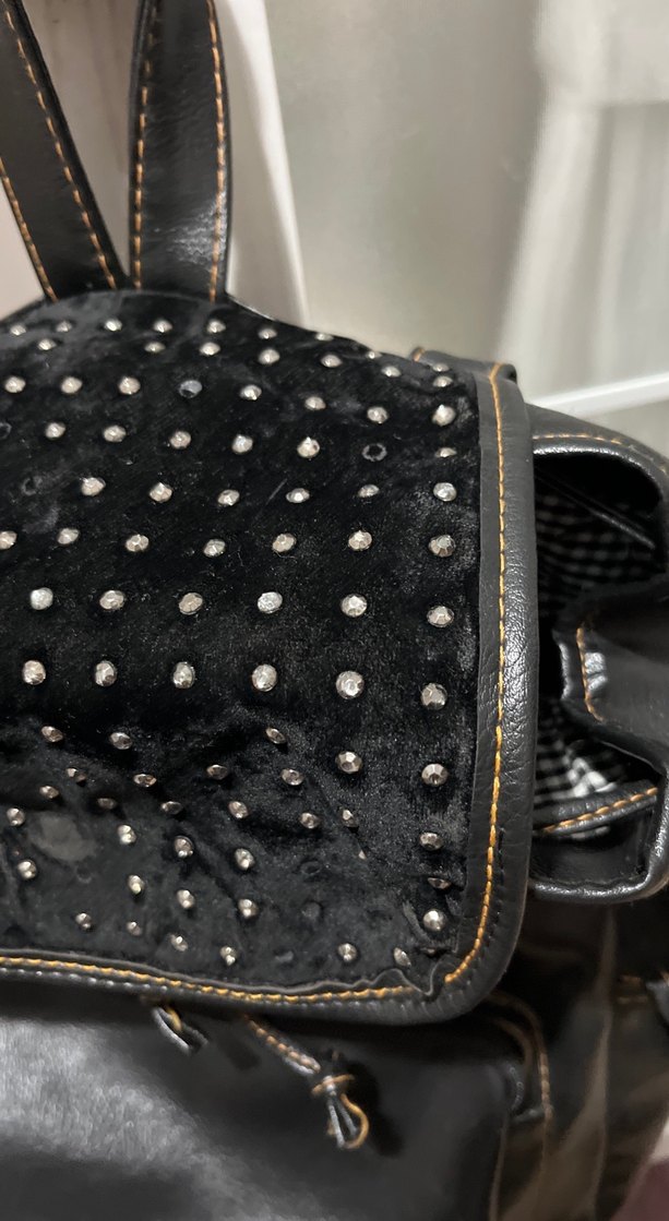 Siyah Deri Punk Sırt Çantası - Görsel 2