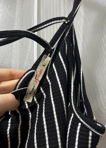 Çizgili, İp Askılı Midi Elbise - Görsel 4