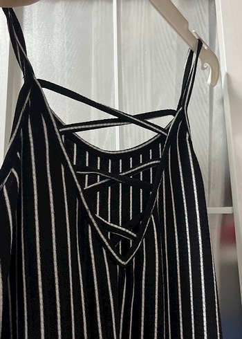 Çizgili, İp Askılı Midi Elbise - Görsel 5