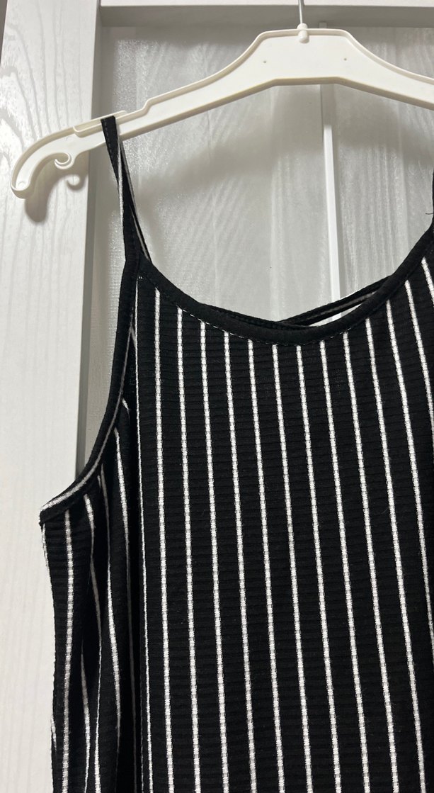 Çizgili, İp Askılı Midi Elbise - Görsel 3