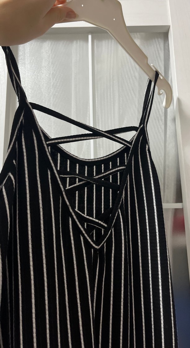Çizgili, İp Askılı Midi Elbise - Görsel 5