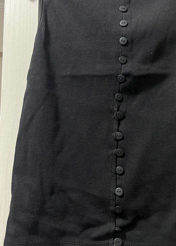 Düğmeli Siyah Kadın Midi Yelek - Görsel 3