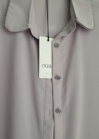 Düğmeli Gri Saten Kadın Gömlek - Görsel 2