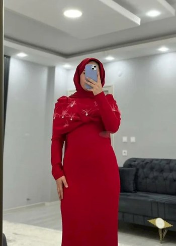 Bordo İşlemeli Uzun Kollu Tesettür Abiye - Görsel 4