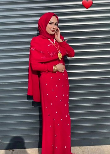 Bordo İşlemeli Uzun Kollu Tesettür Abiye - Görsel 5