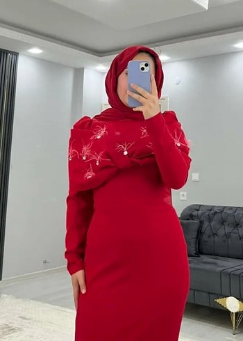 Bordo İşlemeli Uzun Kollu Tesettür Abiye - Görsel 3