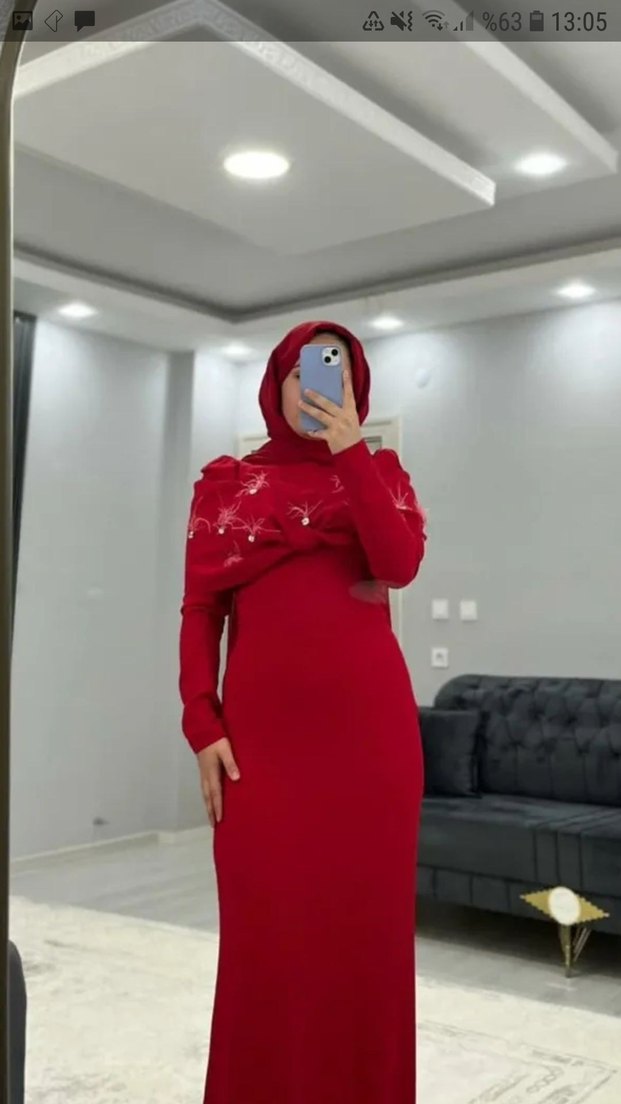 Bordo İşlemeli Uzun Kollu Tesettür Abiye - Görsel 4