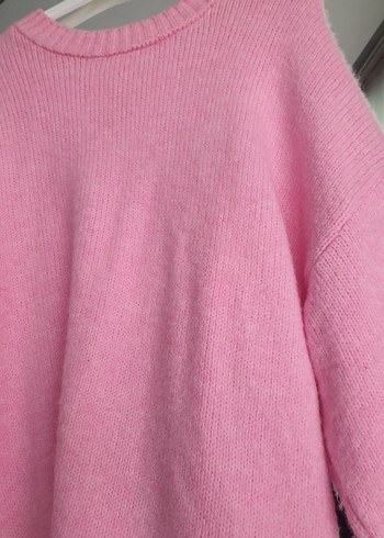 Pembe Oversize Triko Kadın Kazak - Görsel 4