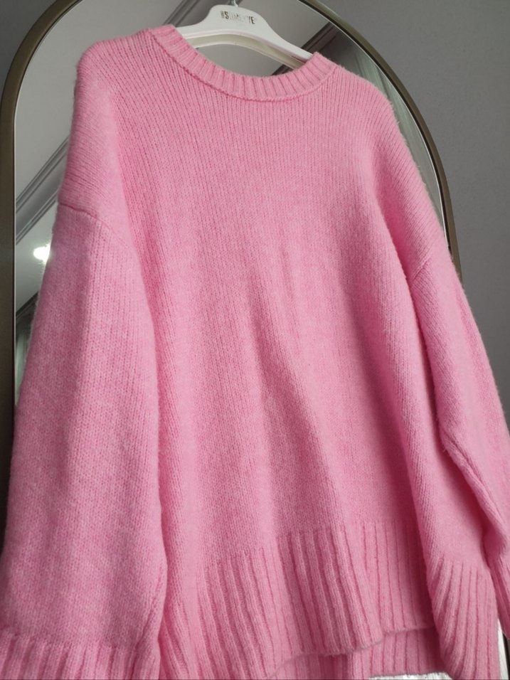 Pembe Oversize Triko Kadın Kazak - Görsel 2