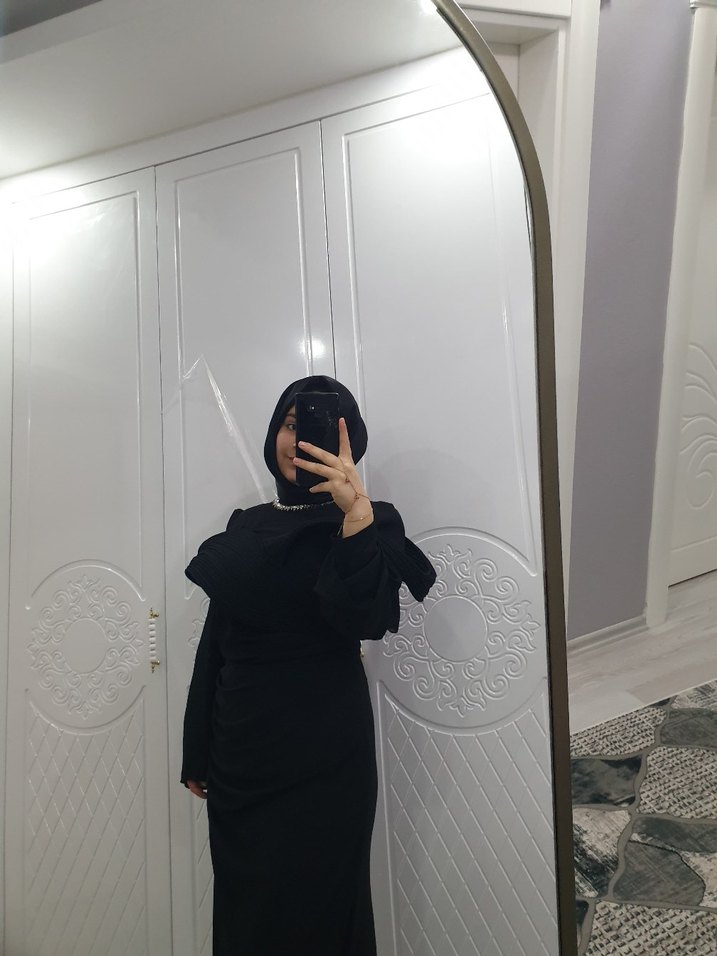 Siyah Drapeli Gotik Midi Elbise - Görsel 4