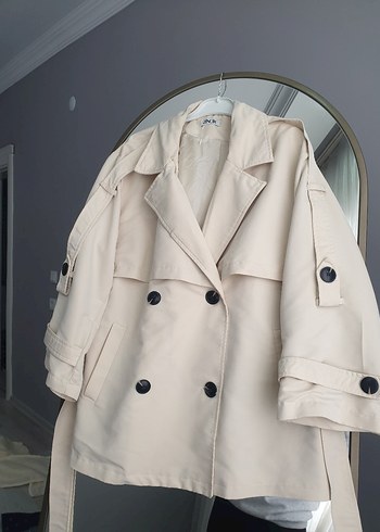 Bej Düğmeli Midi Kadın Trençkot - Görsel 4