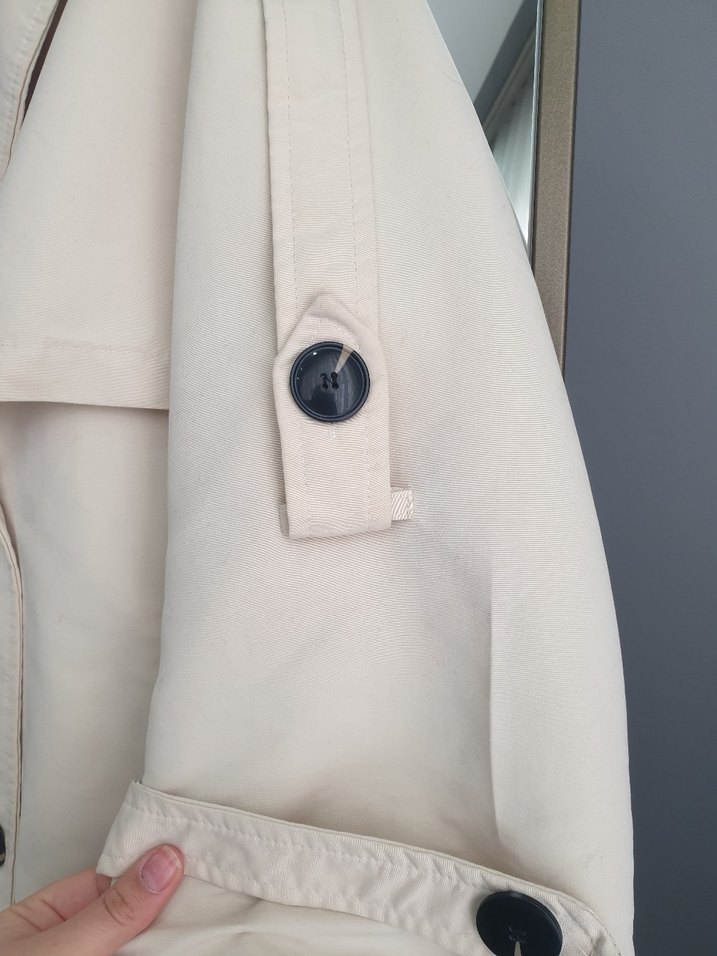 Bej Düğmeli Midi Kadın Trençkot - Görsel 5