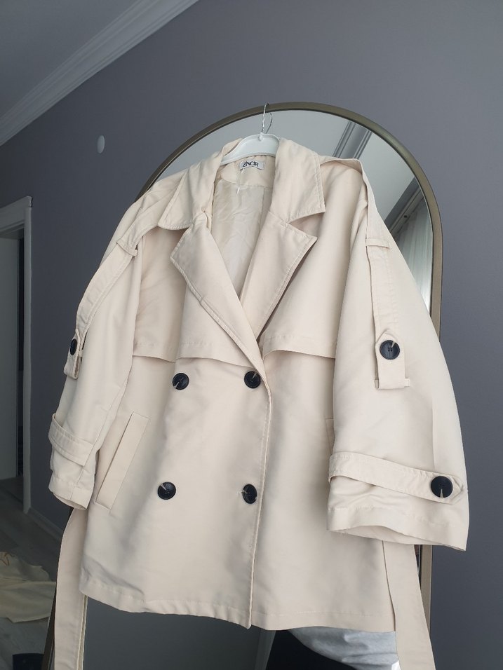 Bej Düğmeli Midi Kadın Trençkot - Görsel 3