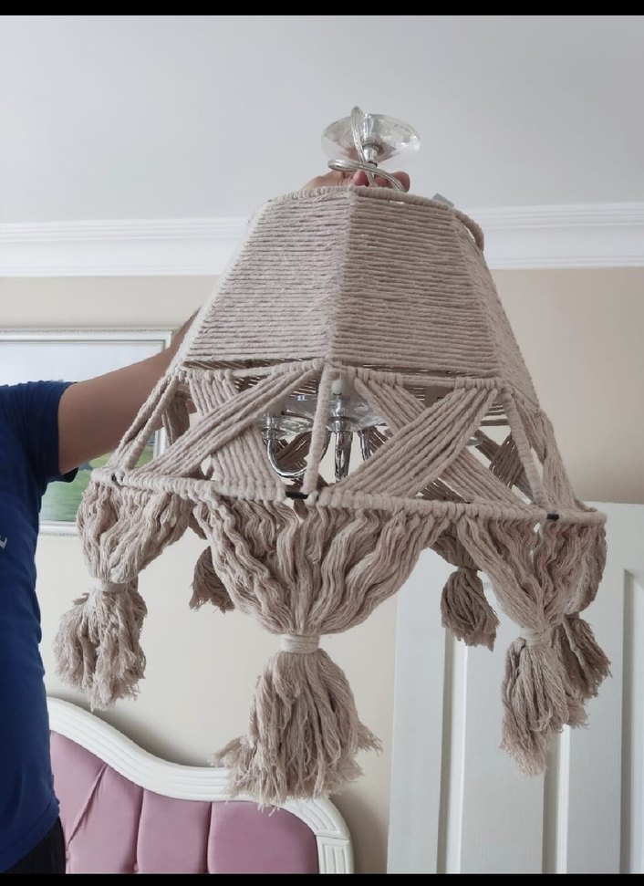 Bej Makrome Abajur - Görsel 3