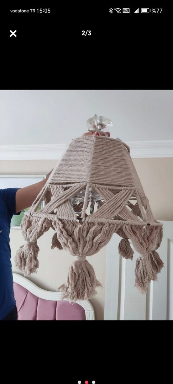 Bej Makrome Abajur - Görsel 2