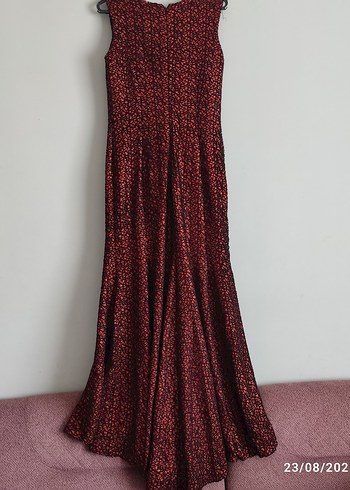 Bordo Yılan Desenli Uzun Abiye Elbise - Görsel 2