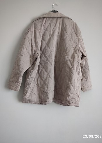 Düğmeli Bej Keten Midi Kadın Ceket - Görsel 2