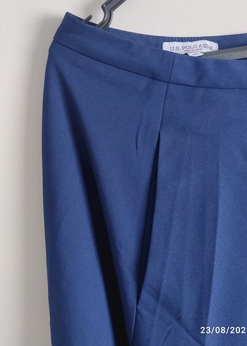 Mavi Midi Salaş Drapeli Etek - Görsel 3