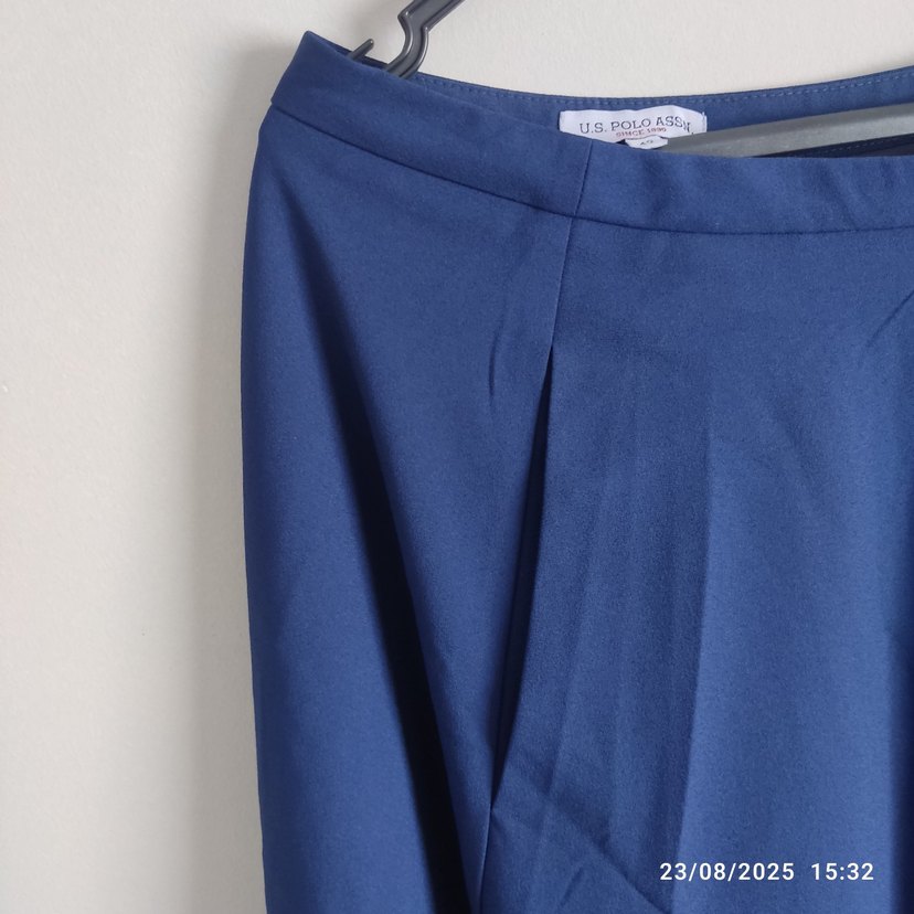 Mavi Midi Salaş Drapeli Etek - Görsel 3