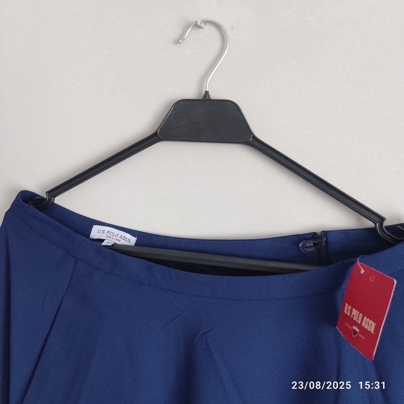 Mavi Midi Salaş Drapeli Etek - Görsel 2