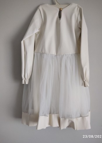 Uzun Kollu Beyaz Kız Çocuk Elbise - Görsel 2