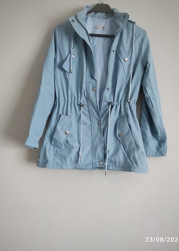 Mavi Midi Boy Düğmeli Kadın Yağmurluk - Görsel 2