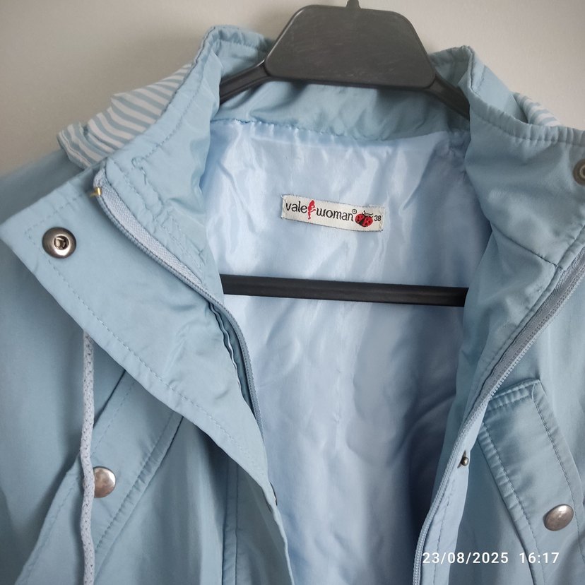 Mavi Midi Boy Düğmeli Kadın Yağmurluk - Görsel 3