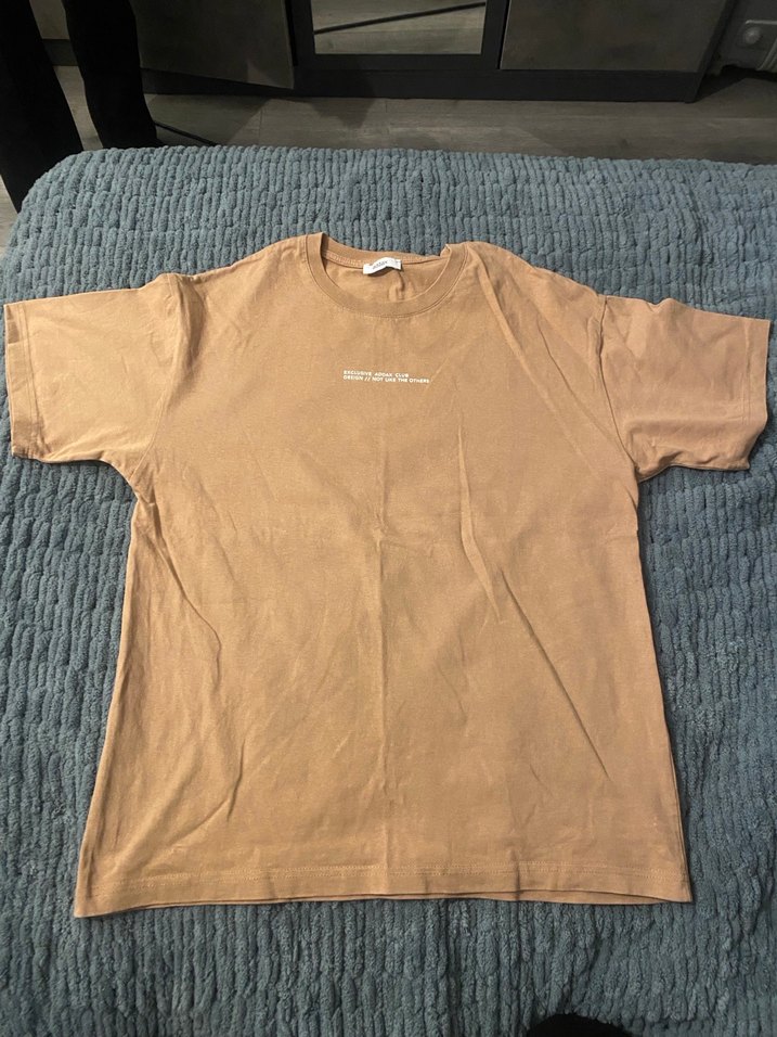 Bej Keten Erkek Tişört, Kısa Kollu, Rahat Kesim - Görsel 2