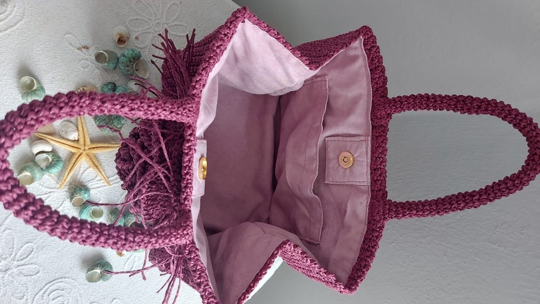 Bordo Örgü Kadın El Çantası - Görsel 3