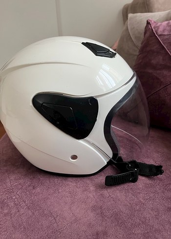 Beyaz Minimalist Motosiklet Kaskı Velcro - Görsel 2