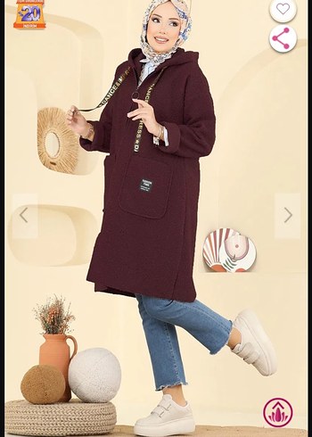 Bordo Kapüşonlu Uzun Kollu Kadın Kaban - Görsel 2
