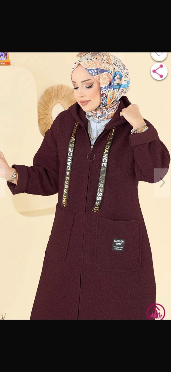 Bordo Kapüşonlu Uzun Kollu Kadın Kaban - Görsel 3