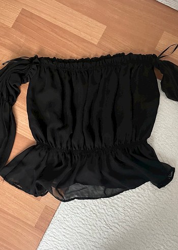 Siyah Straplez Volanlı Bluz - Görsel 2